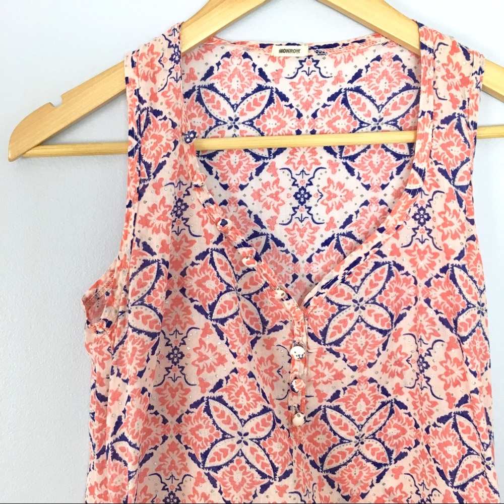 Monrow Coral Summer Print Tank Top, Tiered Hem